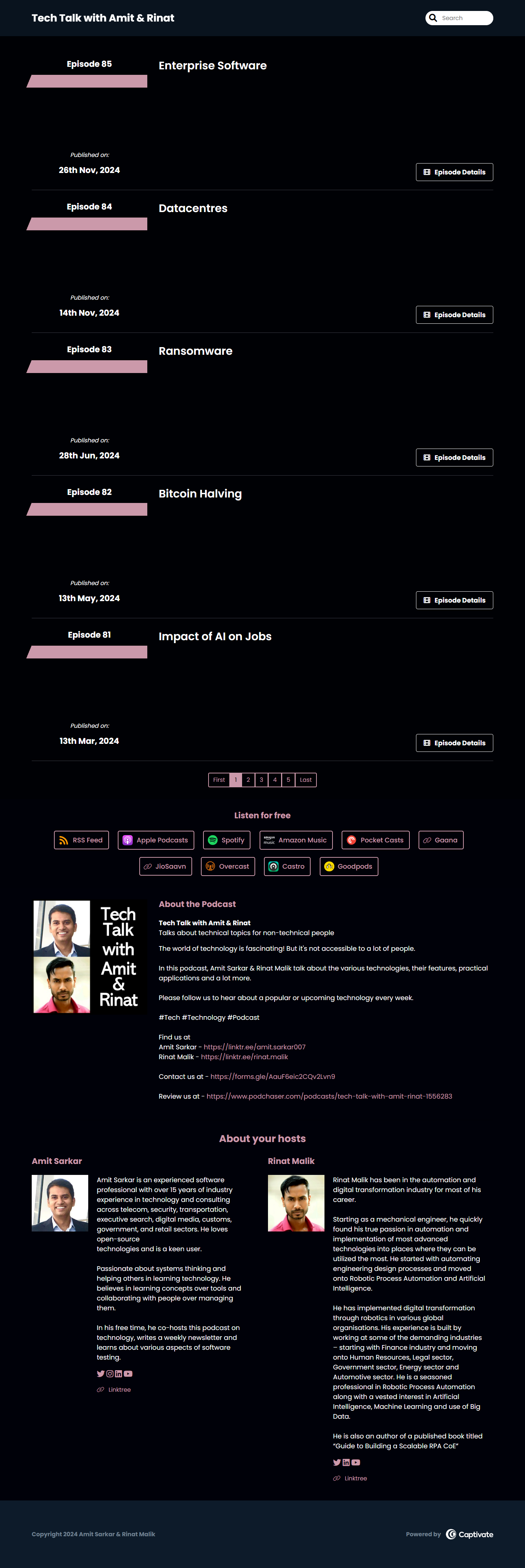 Screenshot of techtalk.captivate.fm project